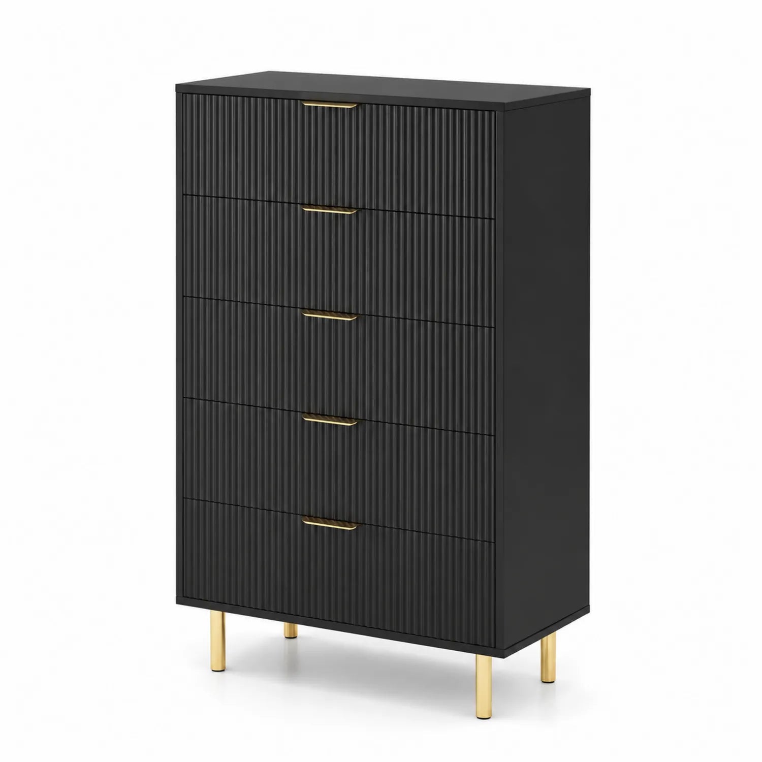 Cajonera de MDF Negro con Patas de Metal Dorado