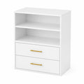 Librería con estantes y cajones, Madera y metal, Blanco