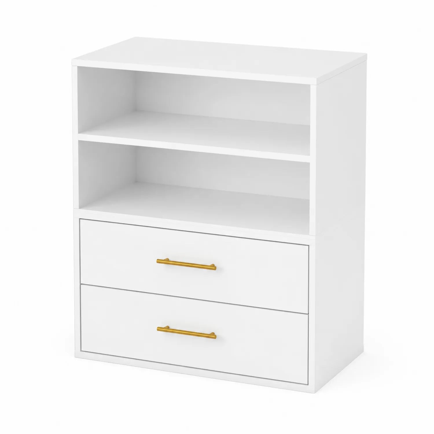 Librería con estantes y cajones, Madera y metal, Blanco