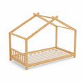 Cama infantil de madera de pino con estructura de casa