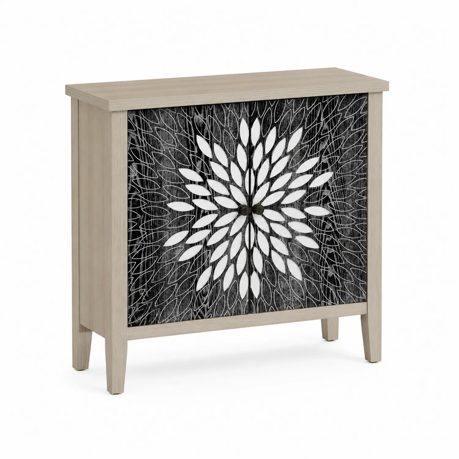 Aparador de Madera con Diseño Floral en Blanco y Negro