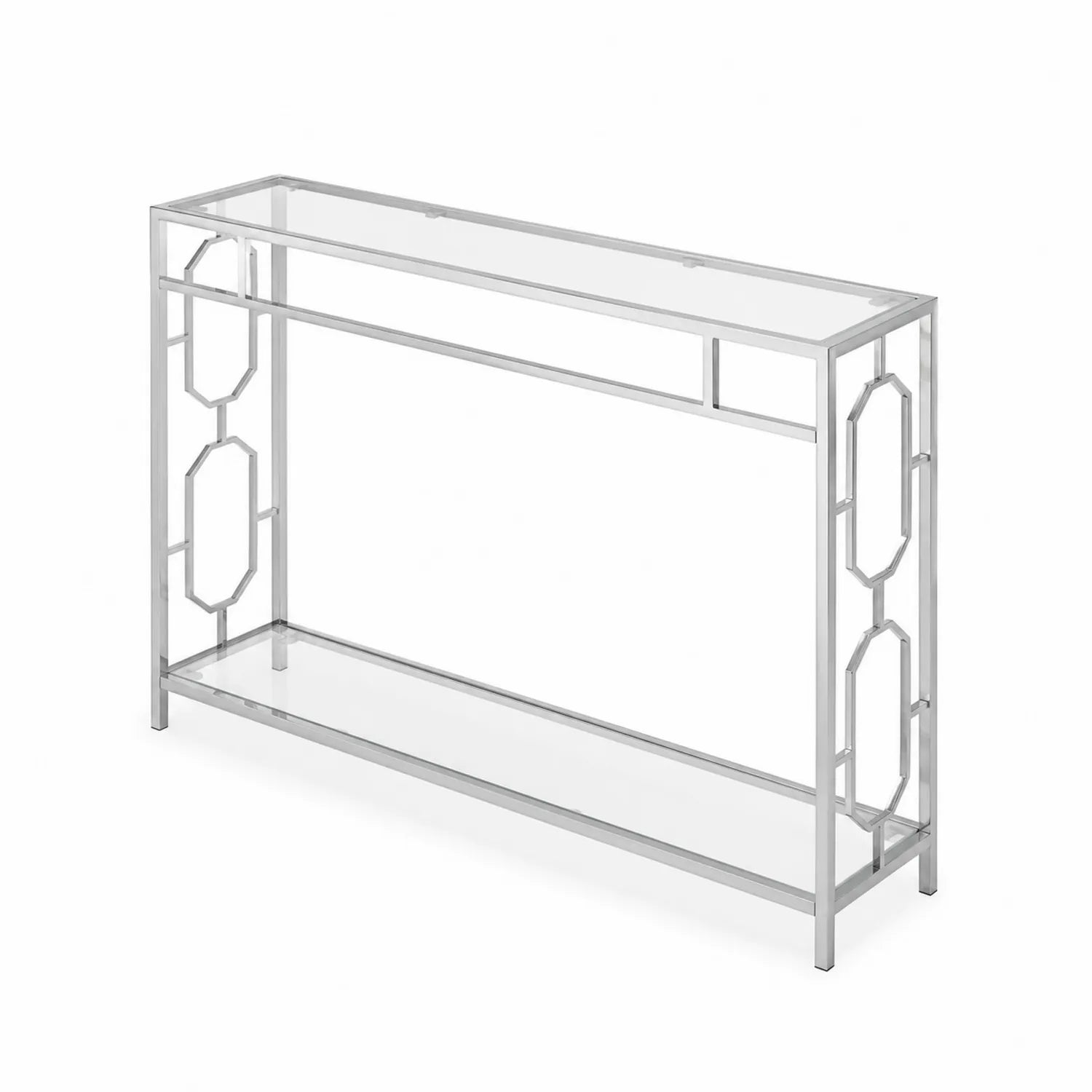 Mesa consola de metal y vidrio templado transparente