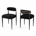 Silla de comedor con tejido boucle negro y patas de metal con detalle dorado