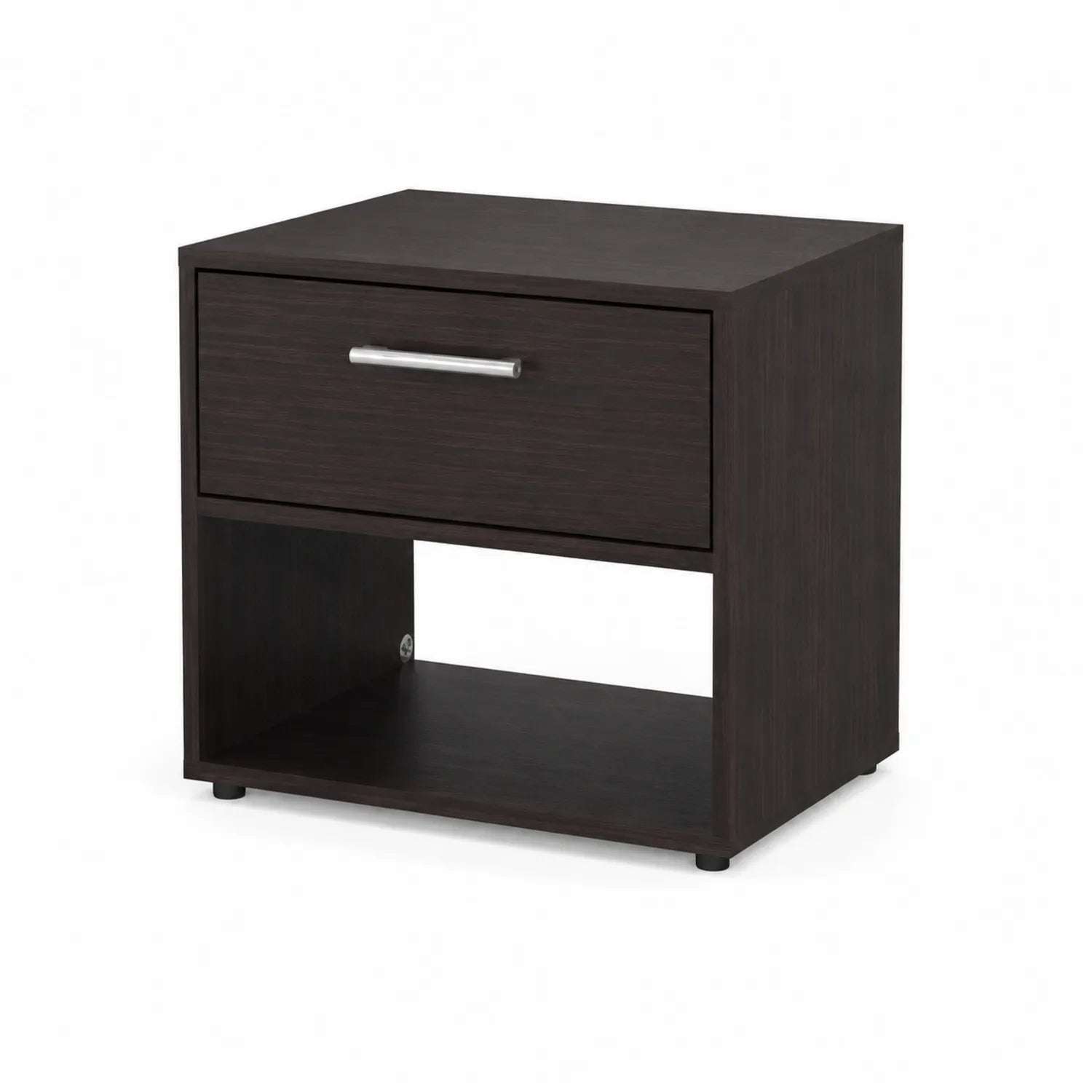 Mesita de Noche de Madera Marrón Oscuro con Cajón y Estante