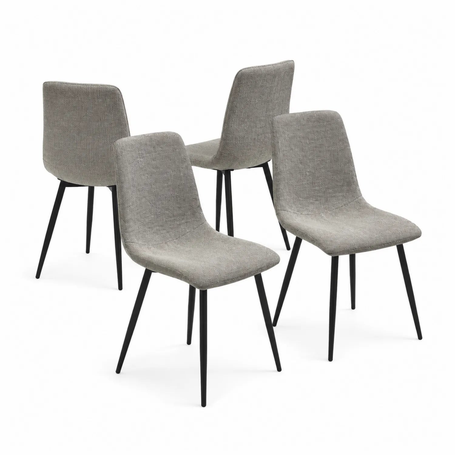 Juego de 4 sillas de tela gris con patas metálicas
