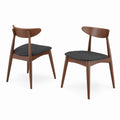 Juego de 2 Sillas de Comedor de Madera Nogal y Asiento de Tela Gris