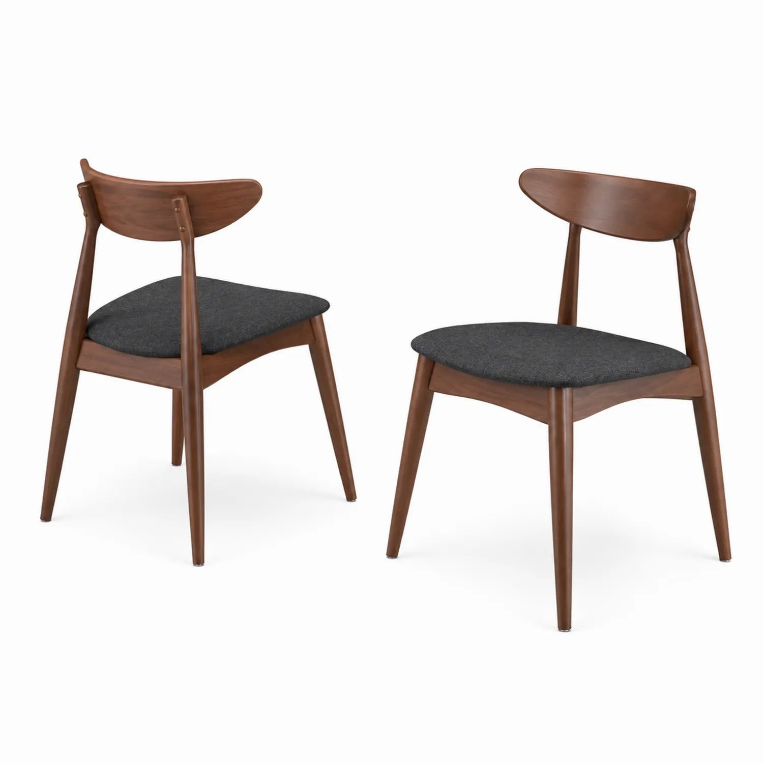 Juego de 2 Sillas de Comedor de Madera Nogal y Asiento de Tela Gris