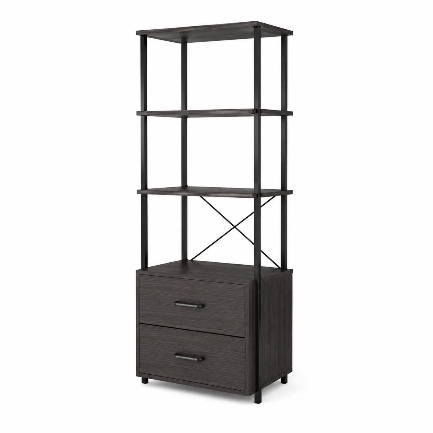 Estantería de MDF y Metal Negro con Cajones