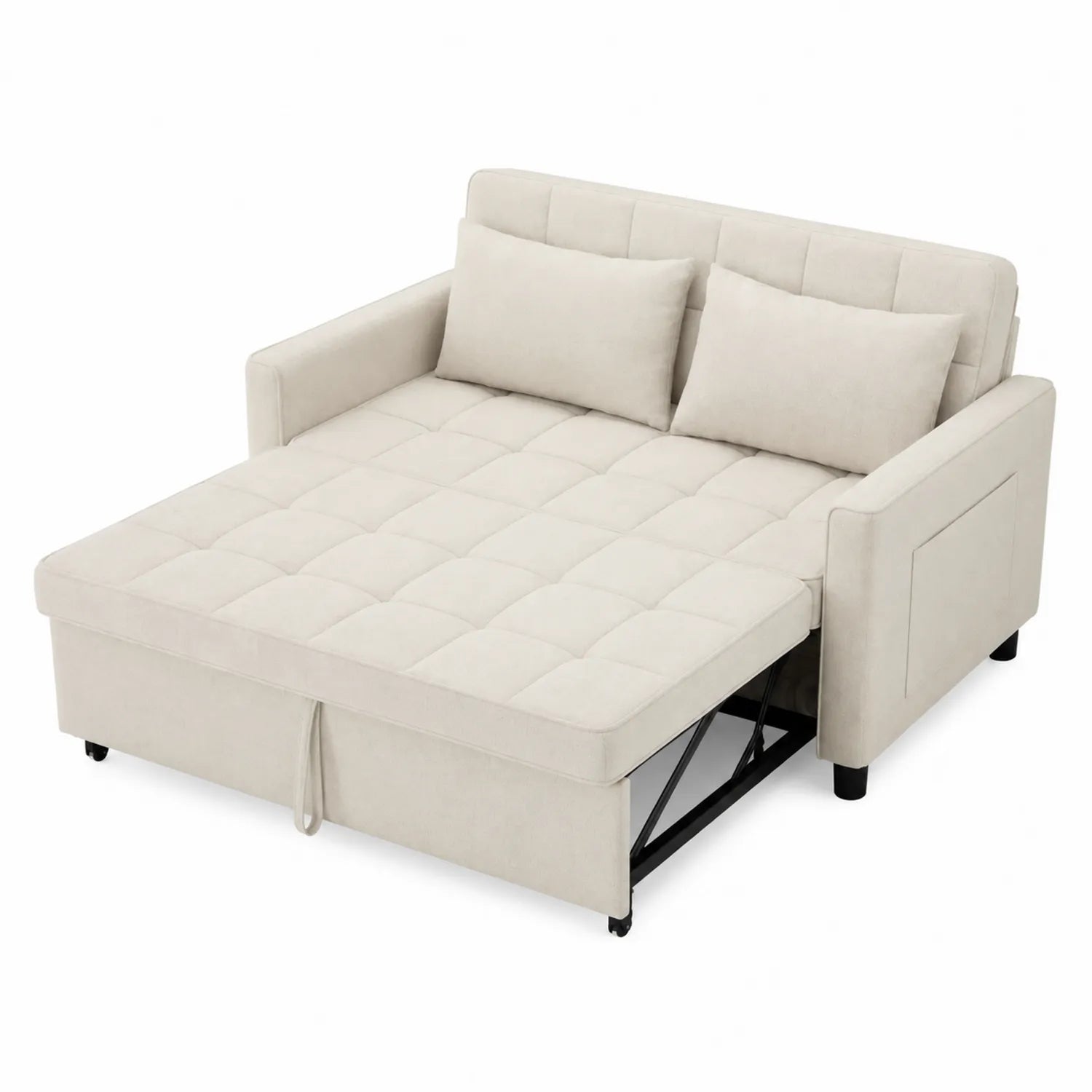 Sofá cama tapizado en poliéster Beige con estructura de madera y metal