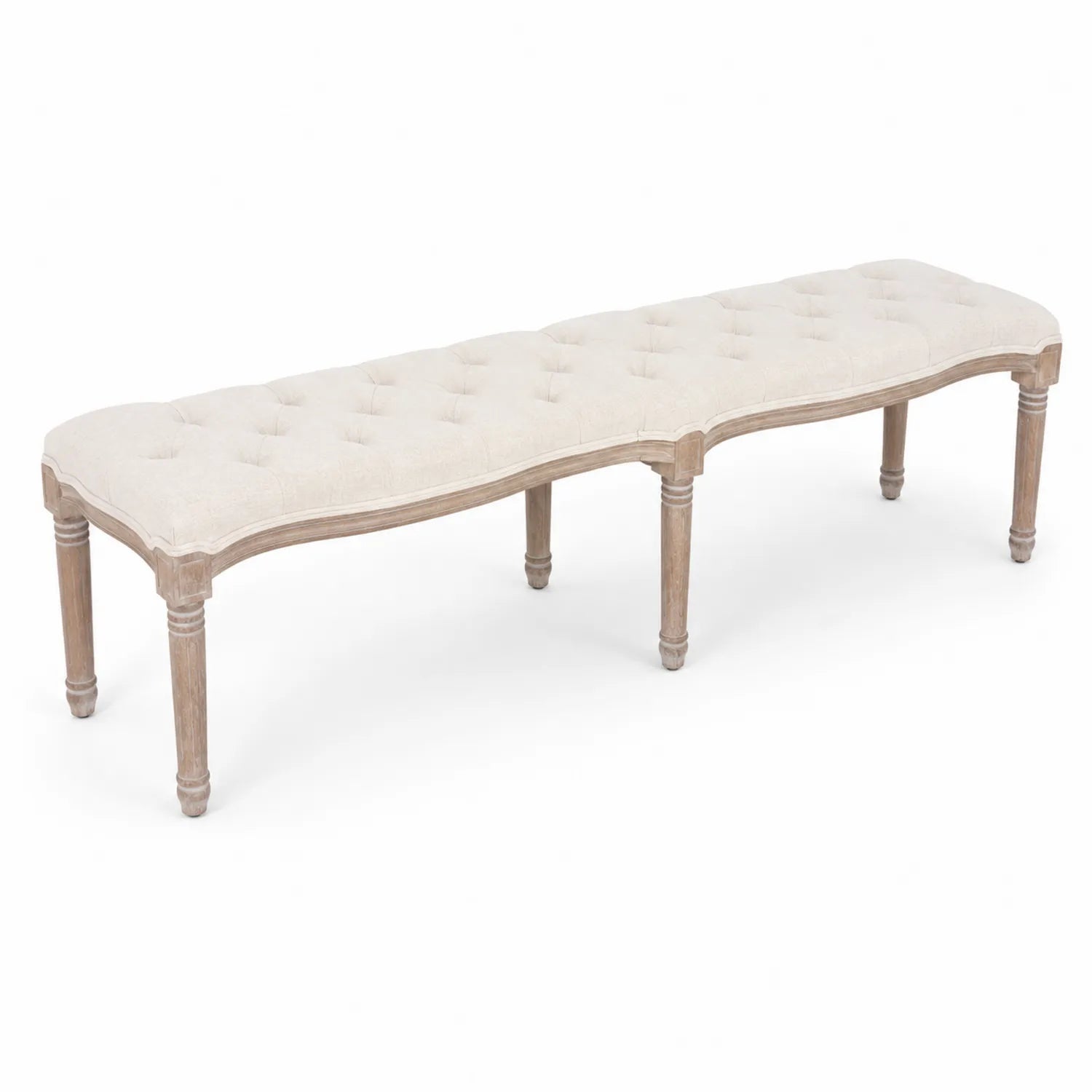 Banco de madera con tapizado de lino beige 150x40x45 cm
