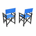 Conjunto de 2 Sillas Plegables de Tela Azul y Madera