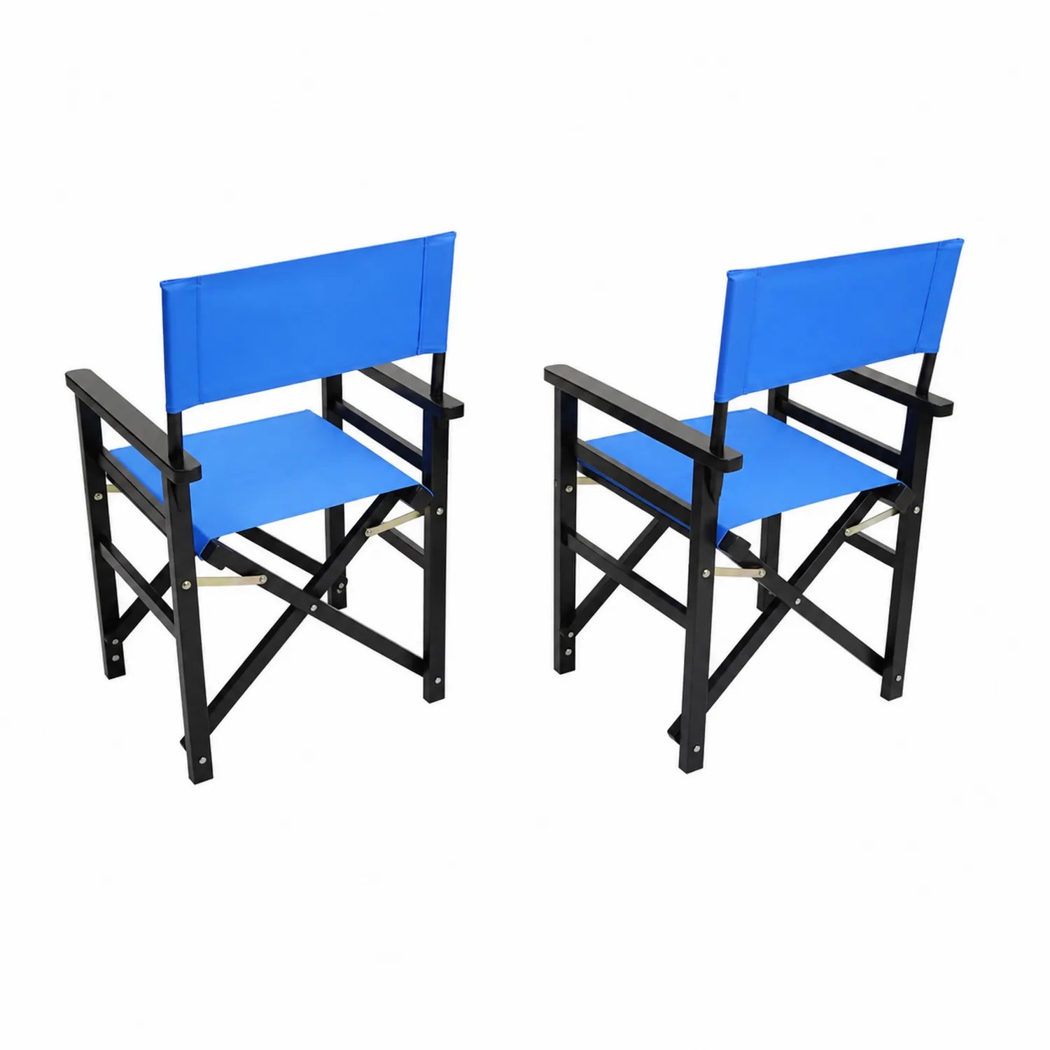 Conjunto de 2 Sillas Plegables de Tela Azul y Madera