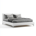 Double Bed 200x140x35 cm - Faux Leather Upholstery - White - Modern Design