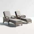 Patio Recliners Set - Wicker Outdoor Furniture with Cushions - 65cm x 120cm x 100cm - Gray