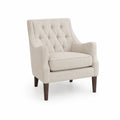 Silla tapizada de poliéster beige con patas de madera