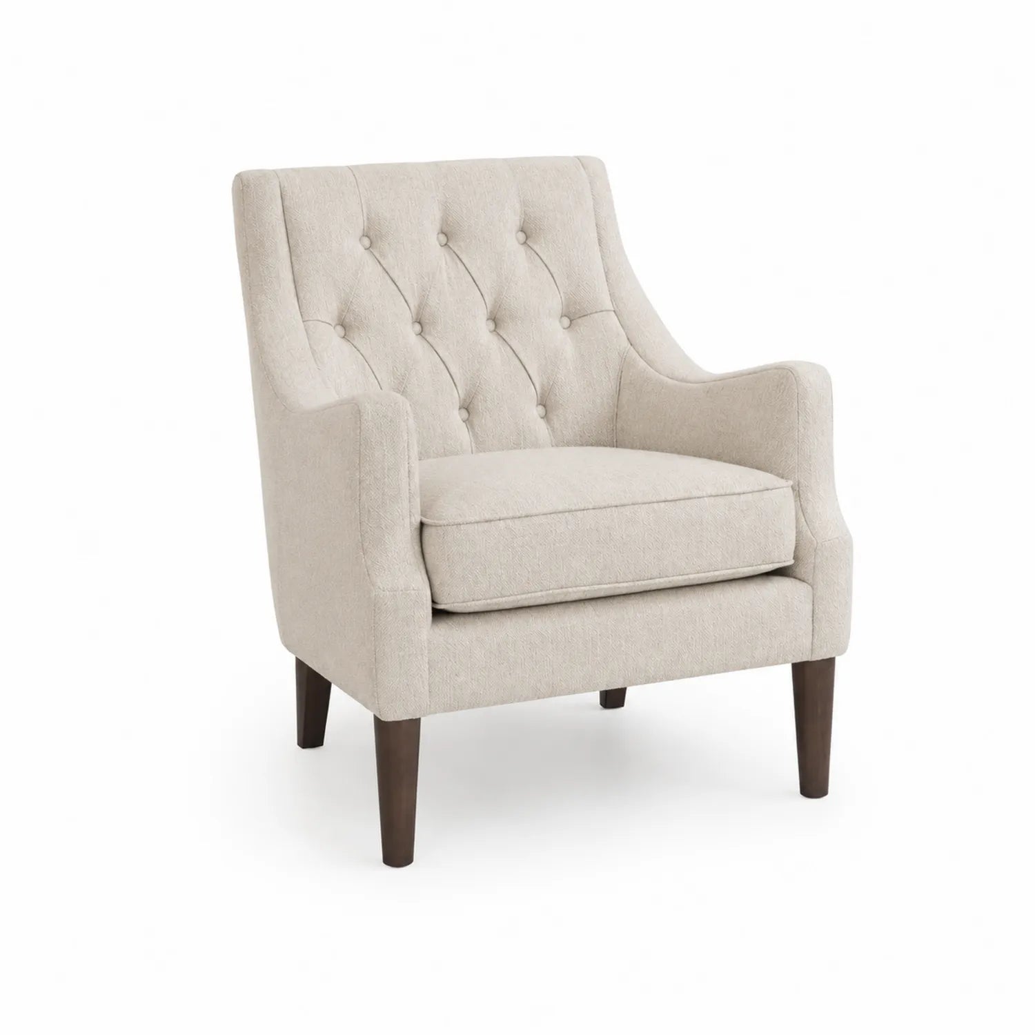 Silla tapizada de poliéster beige con patas de madera