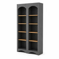 Estantería doble de MDF gris con estantes de madera