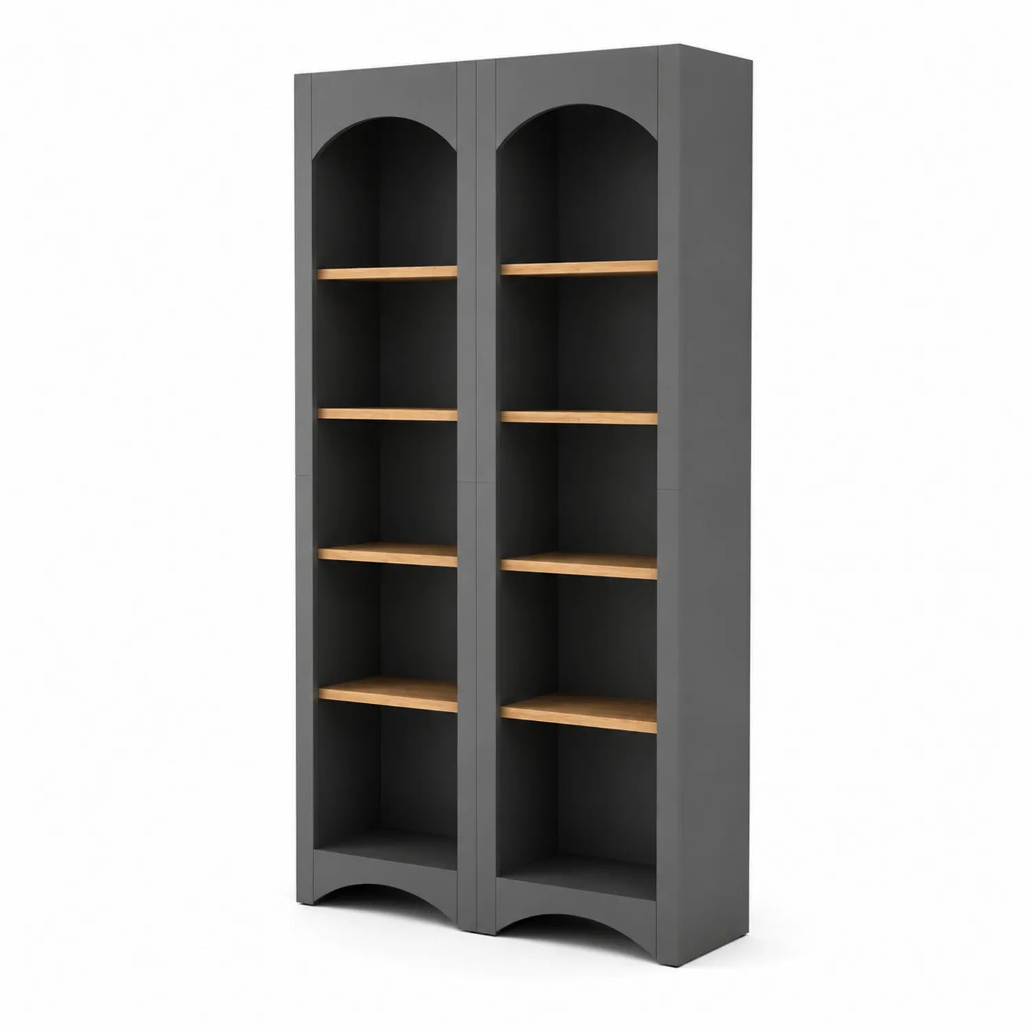 Estantería doble de MDF gris con estantes de madera