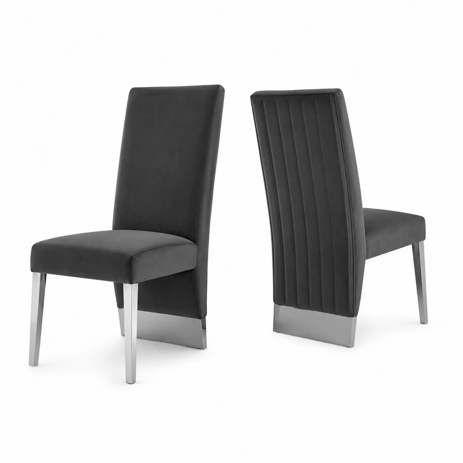 Silla de comedor de terciopelo y acero inoxidable Gris