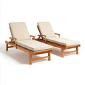 Patio Recliner Set with Cushions - Teak Wood 200x65x35 cm - Beige