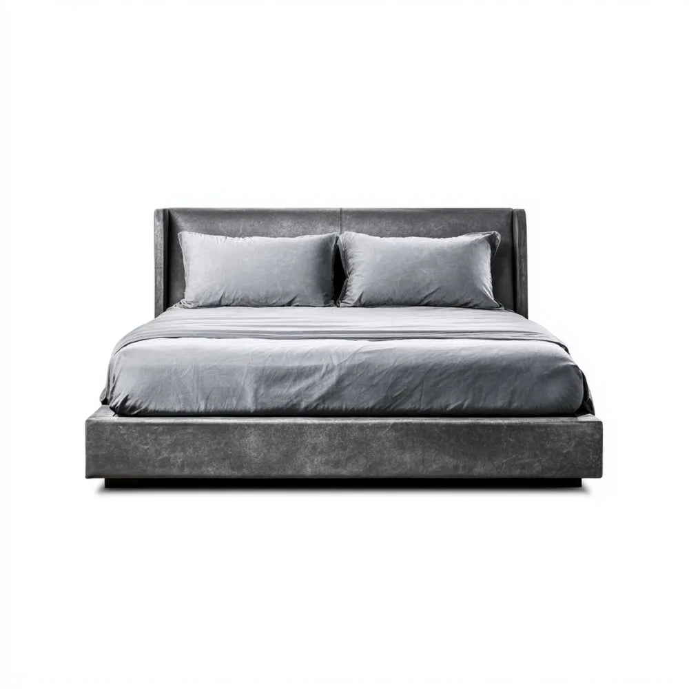 Double Bed Faux Leather Upholstery 200x160x90 cm - Gray - Modern Design
