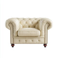 Armchair - Leather Upholstery 100x90x75 cm - Cream - Classic Chesterfield Design