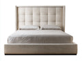 Upholstered Double Bed - Linen Fabric 200x160x120 cm - Beige - Contemporary Design