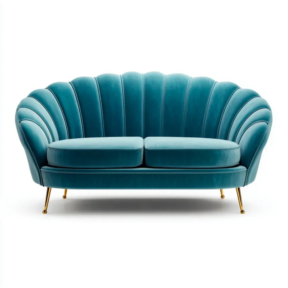 Velvet Upholstered Sofa - Teal - Art Deco Design - 185x90x100 cm