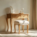 Wooden Dressing Table Set with Stool - 100x40x76 cm Table and 45x35x45 cm Stool - Natural Oak Finish - Classic Design