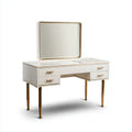 Dressing Table Vanity Set with Mirror - 120x45x142 cm - White and Gold Finish with Storage Drawers