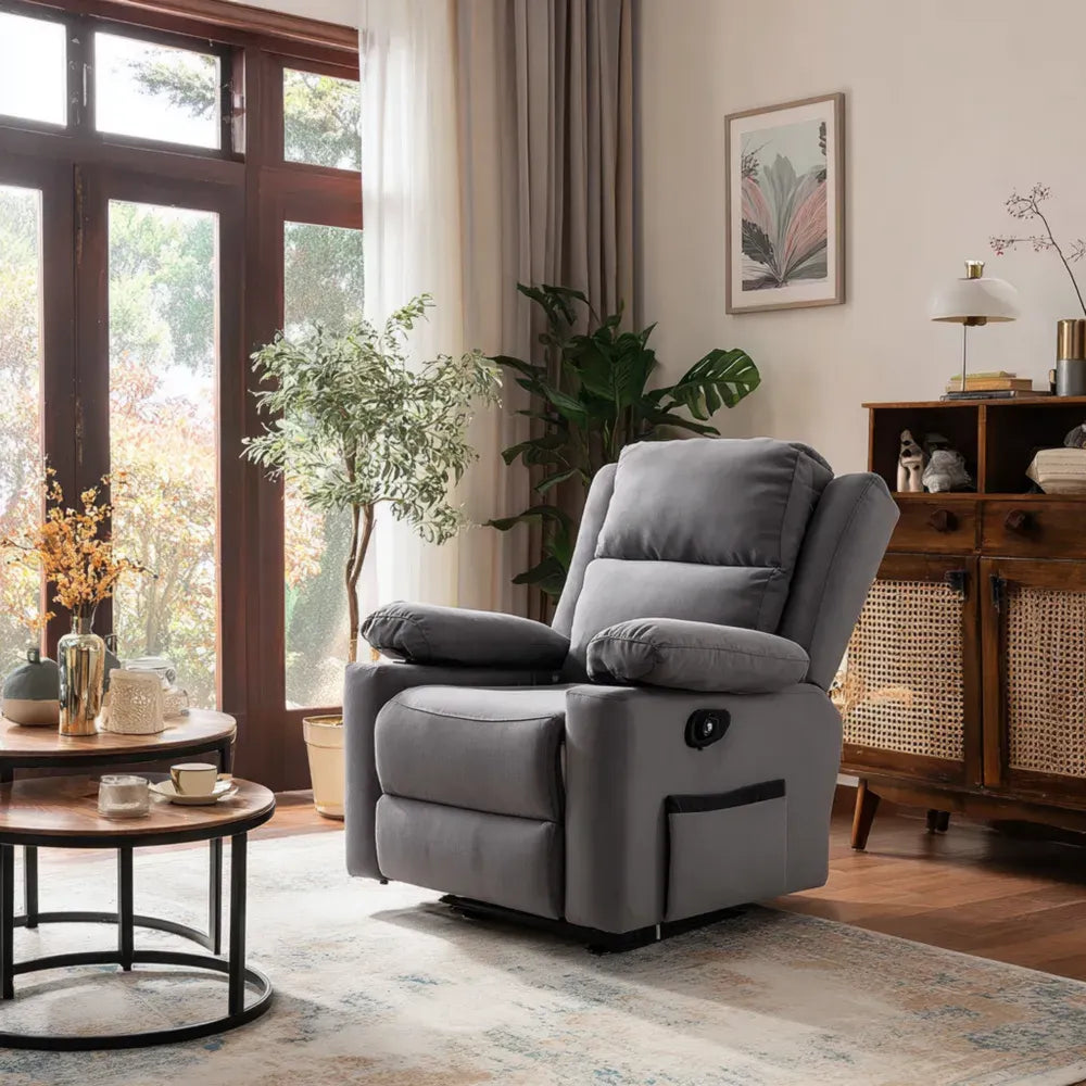 Recliner Chair Fabric Upholstery 95x85x102 cm - Light Gray - Modern Style