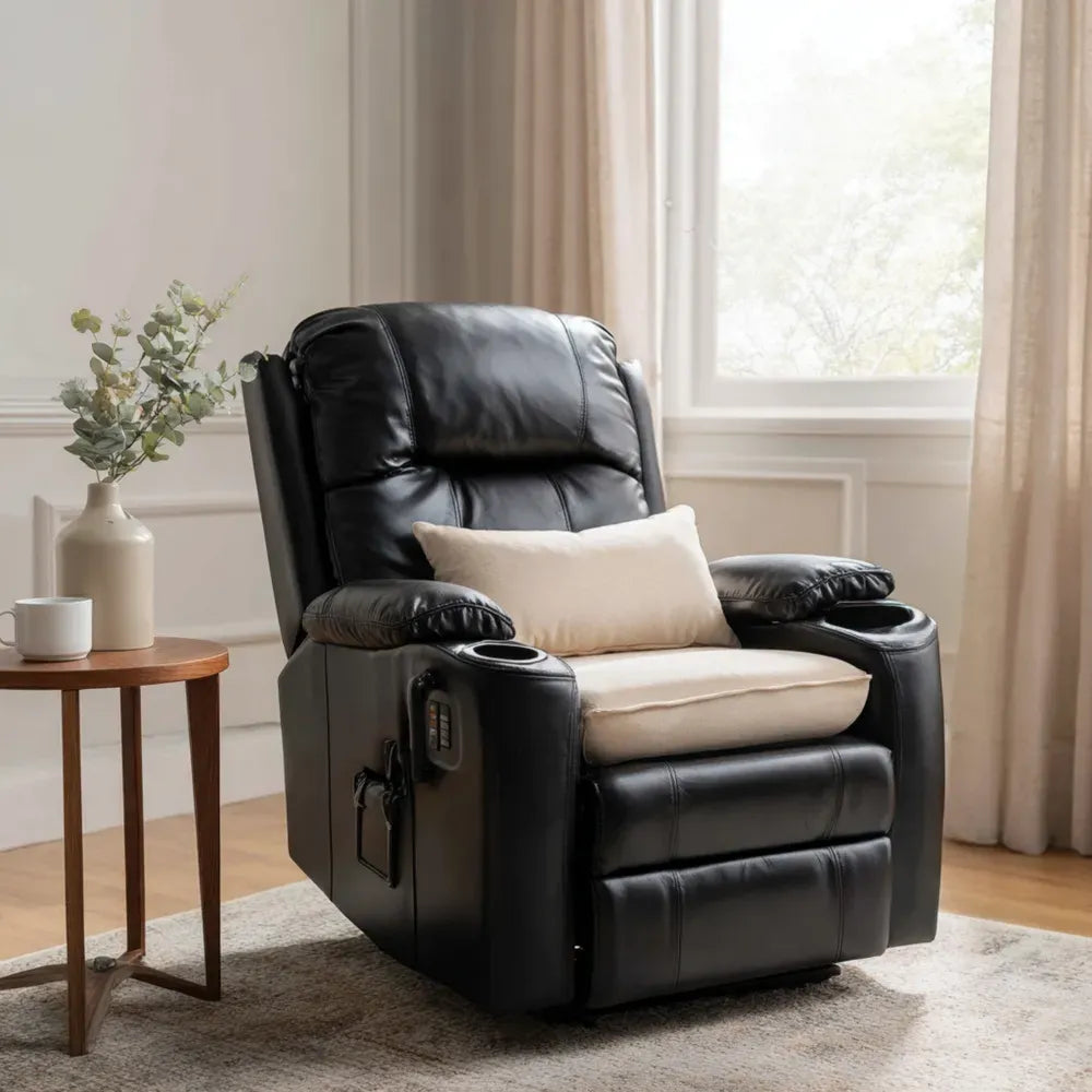 Leather Recliner Chair with Cup Holders 95x90x100 cm – Black – Modern Comfort